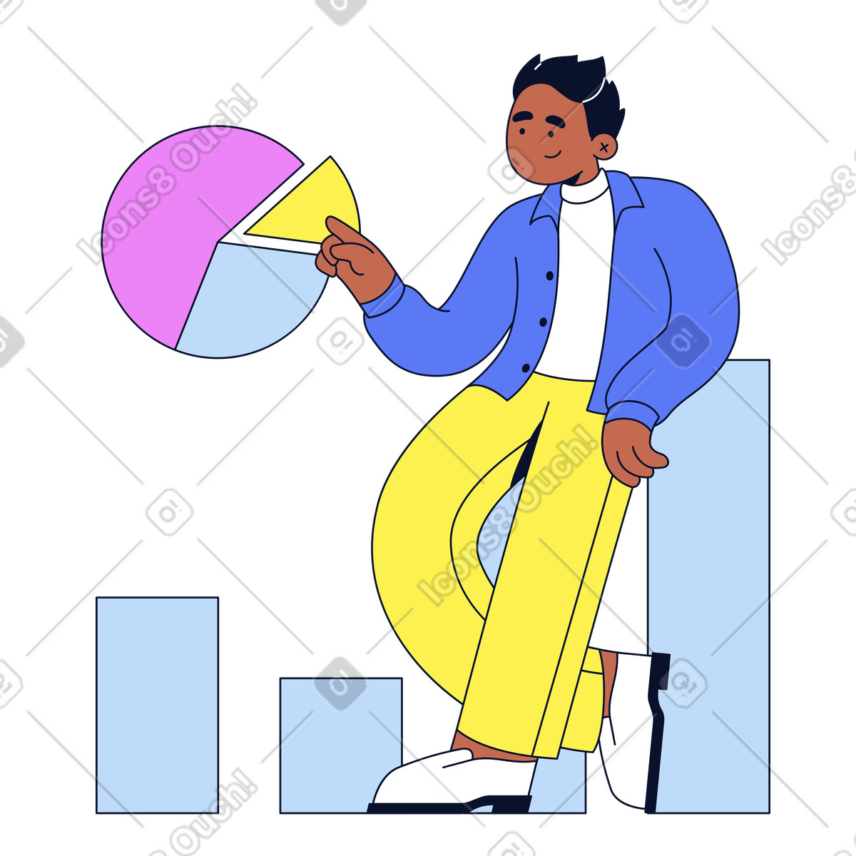 User examining visual data charts, Analytics and performance monitoring illustration in PNG, SVG