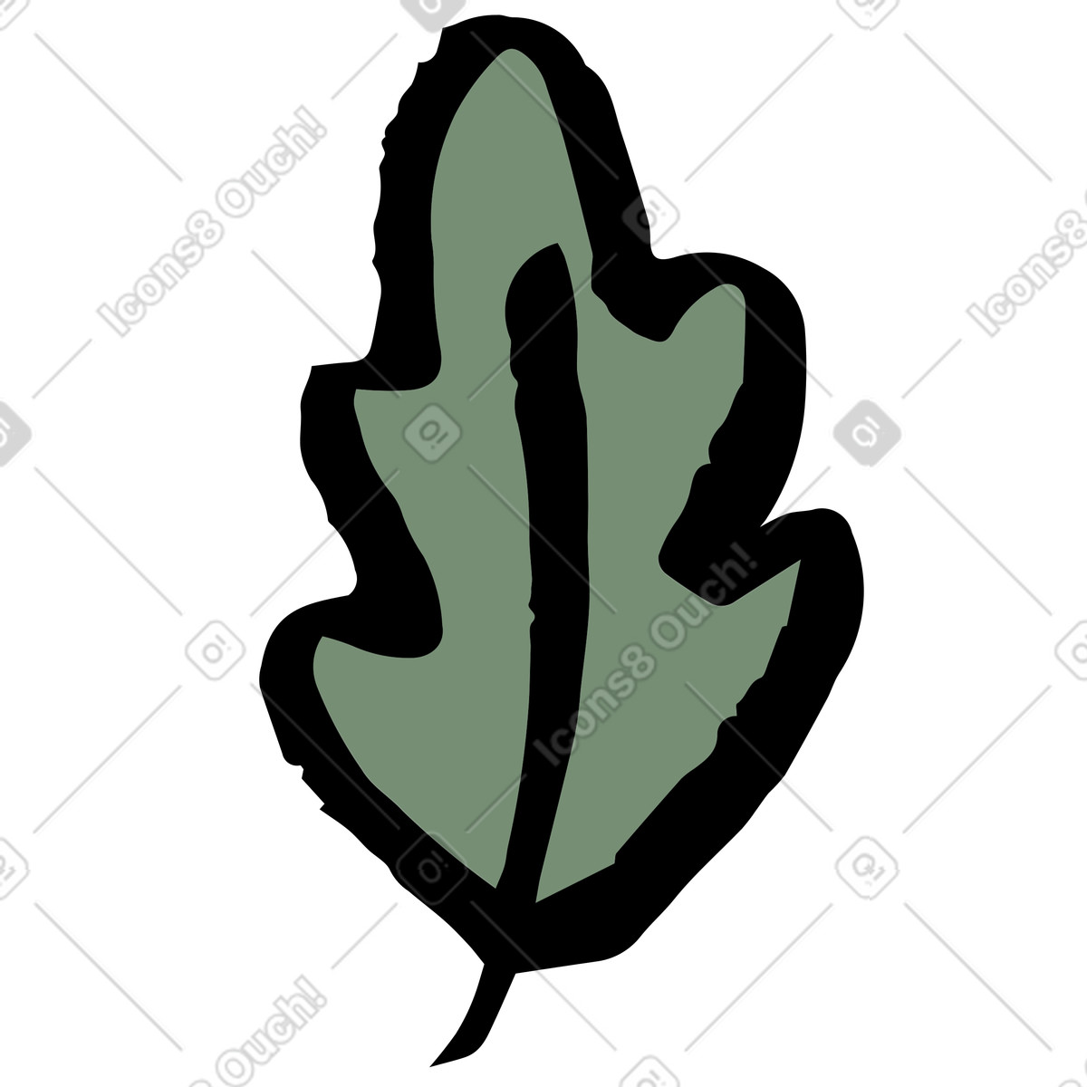 Green oak leaf illustration in Scandi style download in PNG, SVG