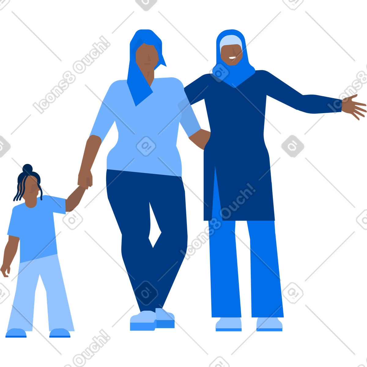 Urban スタイルの 子供を持つ 2 人のアフリカ人女性 のイラストをPNG、SVG形式でダウンロード