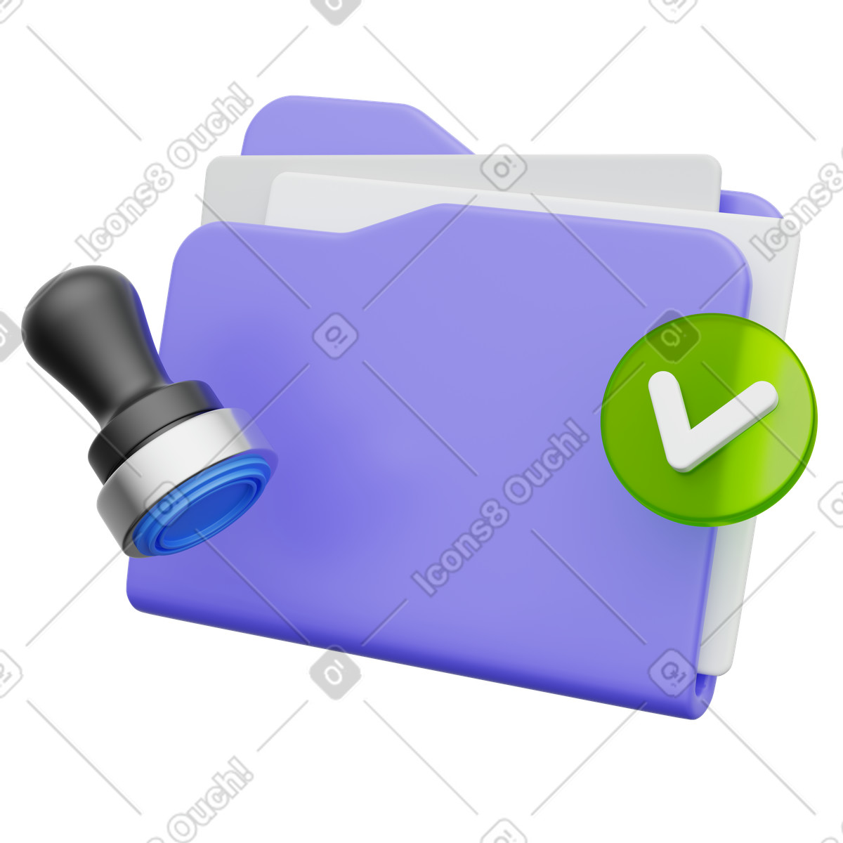 Ilustração de Approval stamp on business folder representing verified official records management em no estilo 3D Playful para baixar em PNG, SVG