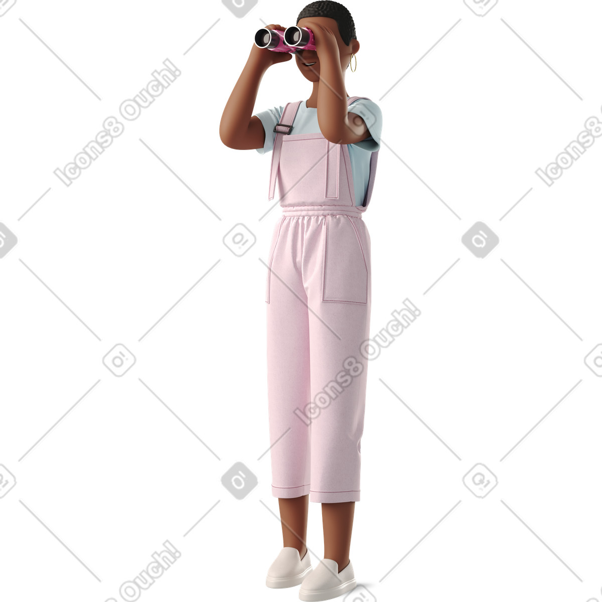 Ilustración Young woman looking through binoculars en estilo 3D Business a descargar en PNG y SVG