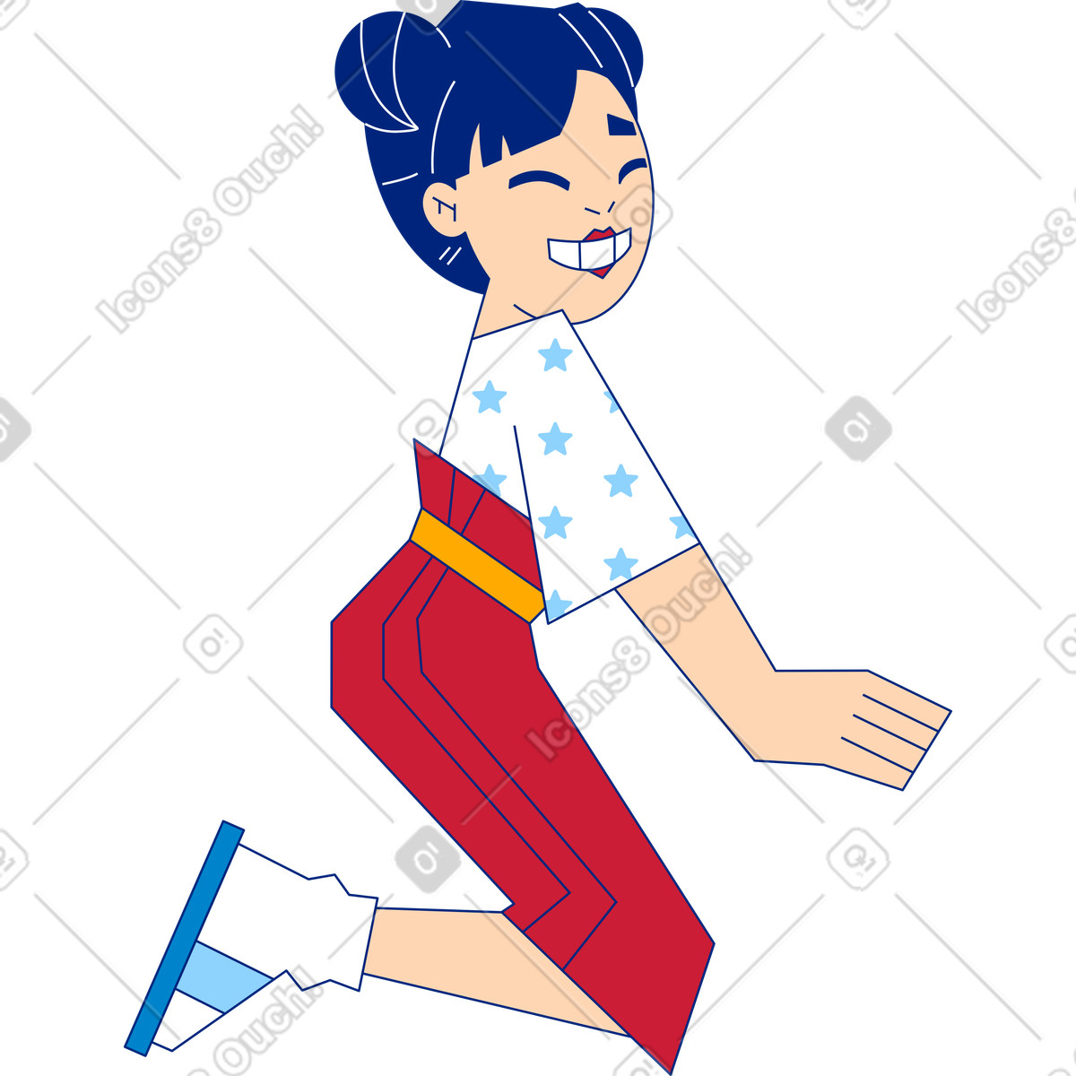 Happy girl with buns sitting illustration in Neo-Sakura style download in PNG, SVG