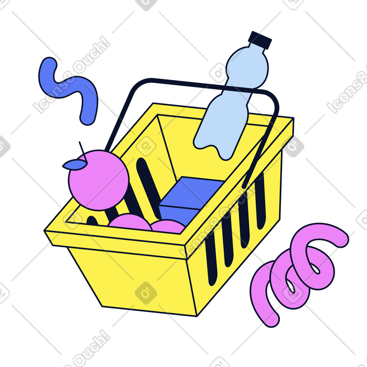 Flexy 스타일의 Shopping basket with groceries, Retail purchase and convenience 일러스트레이션 PNG, SVG 다운로드