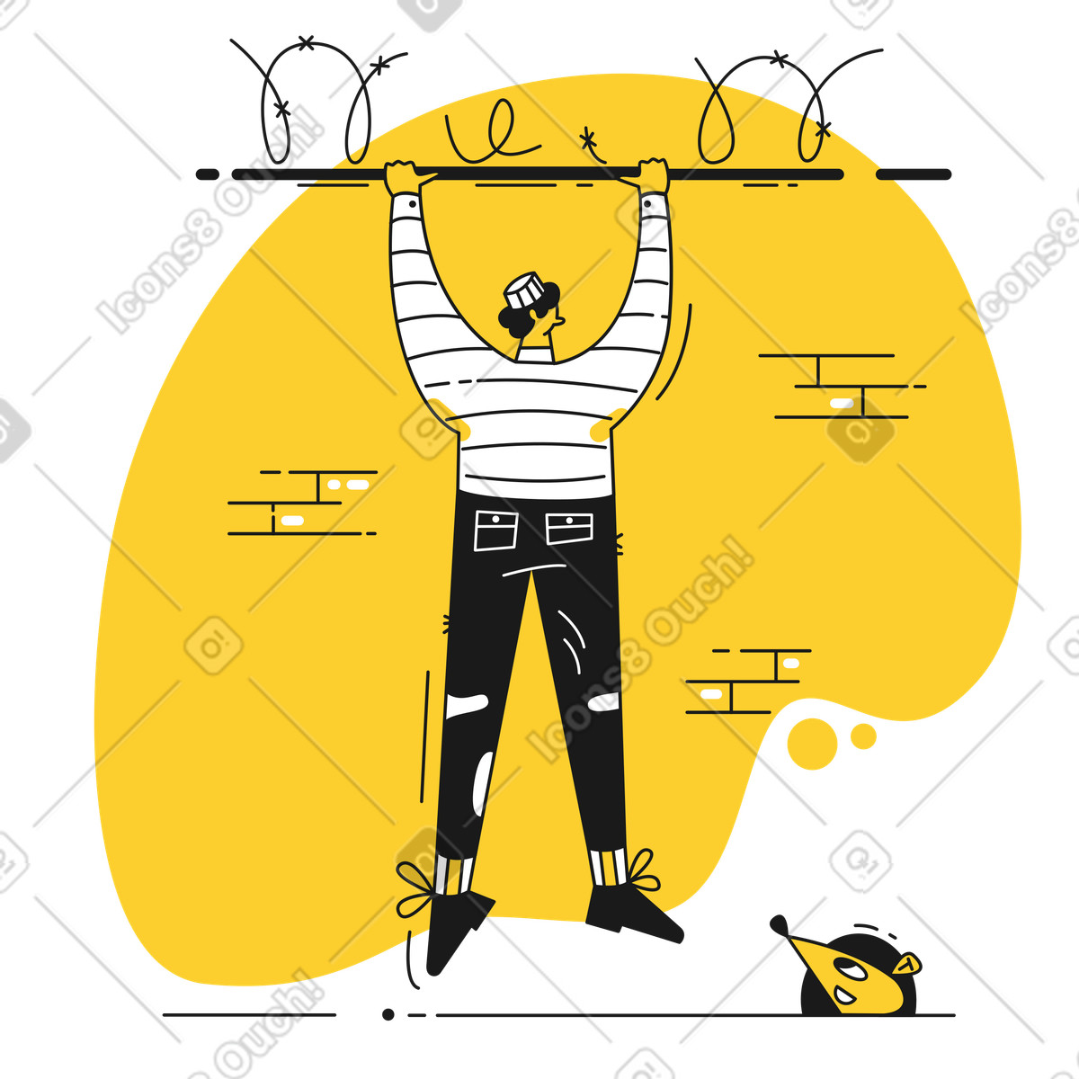 下载 Taxi 风格的 Prisoner trying to escape, Account exit or logout concept 插画，支持 PNG、SVG 格式