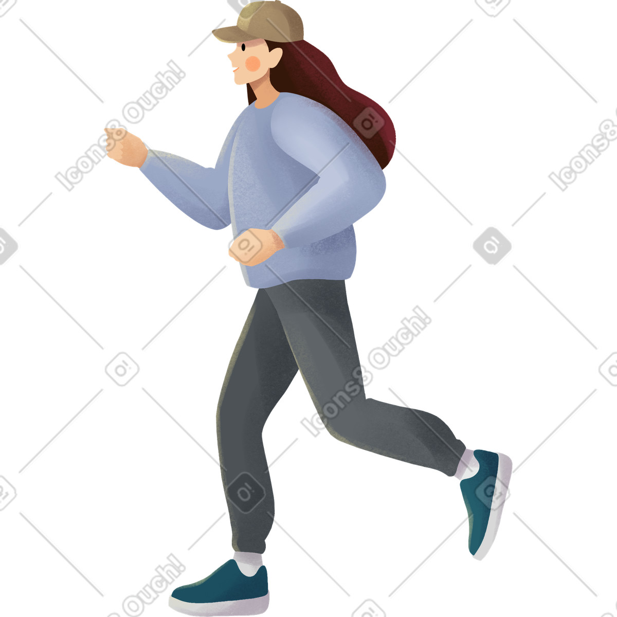 Illustration Jeune femme en pull violet cours d'exécution dans le style Shine à télécharger aux formats PNG, SVG