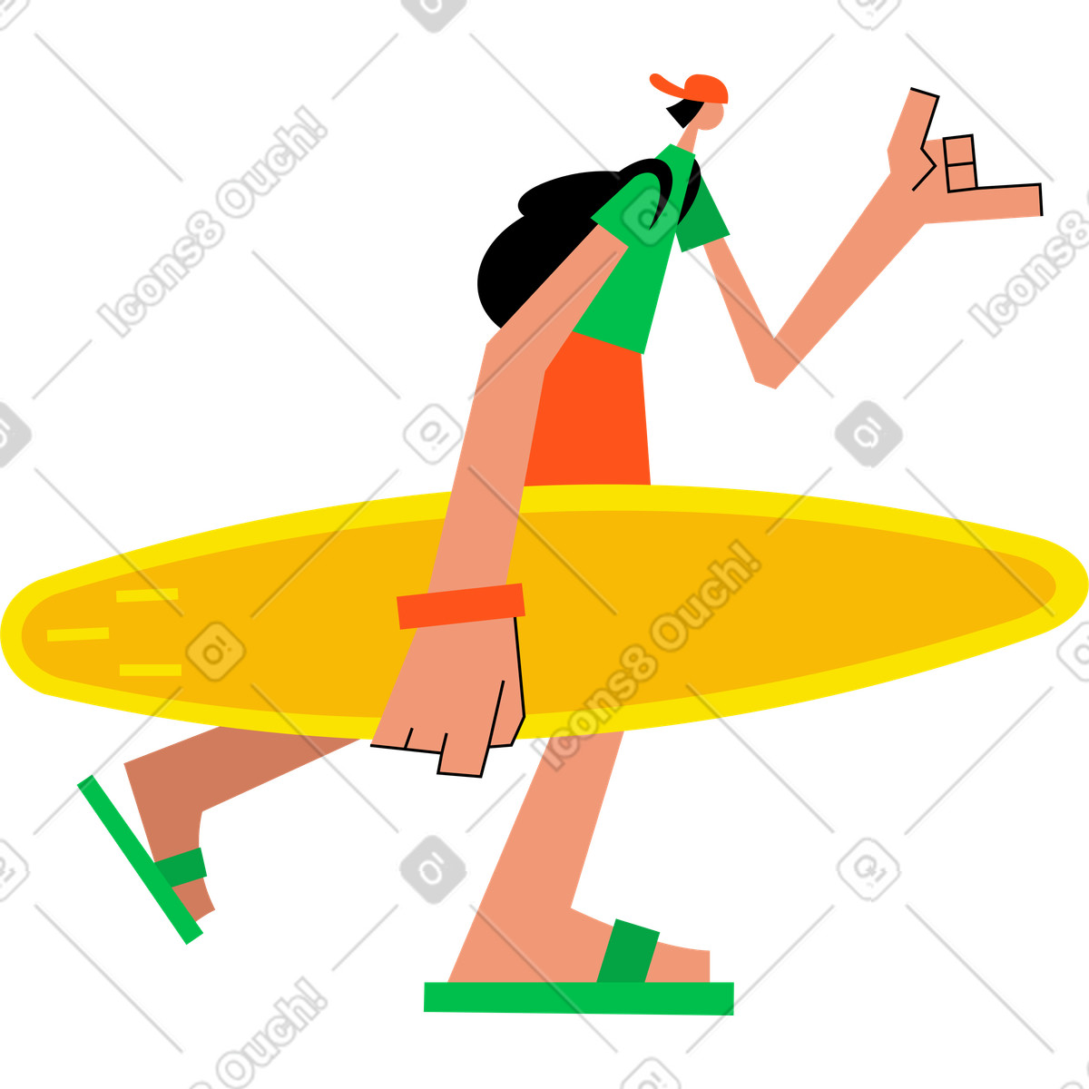 Uomo con la tavola da surf illustrazione in stile Warp scarica in PNG, SVG