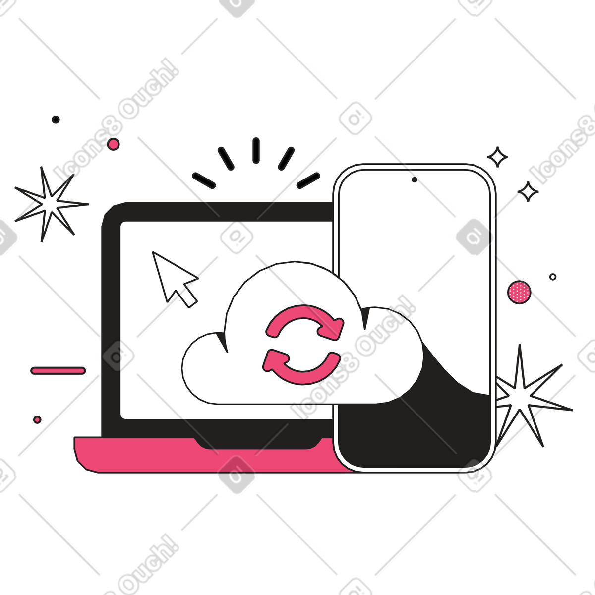 Ilustração de Cloud sync between devices, Remote file access and sharing em no estilo Dazzle Line para baixar em PNG, SVG