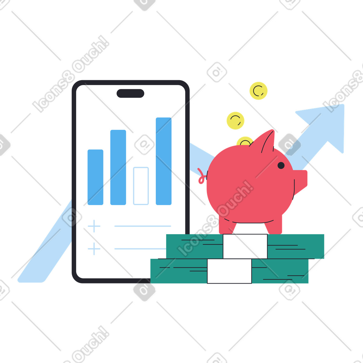Smartphone con statistiche di crescita finanziaria illustrazione in stile Boba scarica in PNG, SVG