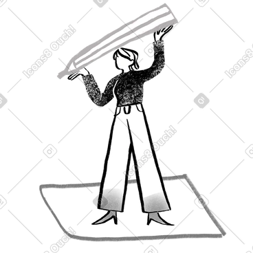 Black and white woman writing with a big pencil PNG, SVG