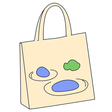 A tote bag featuring a design of a peaceful zen garden. The garden includes smooth, rounded stones placed strategically among the patterns of raked sand. The sand features gentle, flowing lines that create a sense of harmony. A small patch of green moss is included, adding a touch of color to the scene. The tote bag itself is a natural canvas color, providing a subtle backdrop for the illustration.