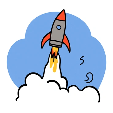 A rocket with a metallic body and bright red flame at the base is launching into a clear blue sky. The rocket is sending out a trail of thick white smoke that swirls behind it. Bright orange and yellow flames burst from the engines, illuminating the lower part of the rocket. The scene captures the moment of ascent as the rocket rises, showcasing the power of the launch with vivid colors and dynamic movement.