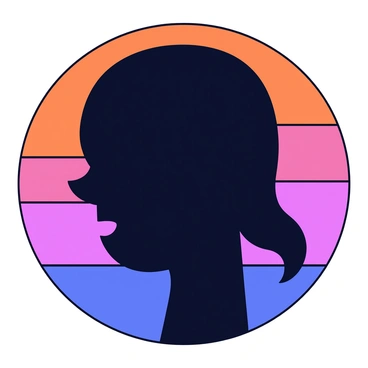 A silhouette of a human face is positioned prominently in the foreground. The outline of the face features defined contours, with a slight curve at the chin and a smooth forehead. The background showcases a vibrant sunset with a gradient of colors, including deep oranges, purples, and soft pinks blending seamlessly together. The light from the sunset creates a distinct contrast against the dark silhouette of the face, enhancing the profile's shape.