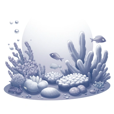 A detailed underwater scene featuring a diverse array of corals in various shapes and sizes. There are numerous fish swimming among the corals, displaying different forms and patterns. The light from the ocean surface creates dappled patterns on the seabed, illuminating the vibrant marine life. Bubbles rise toward the surface, adding a sense of movement to the scene. The overall composition captures the richness and complexity of an underwater ecosystem.