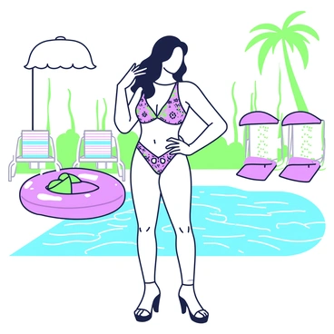 A glamorous photo shoot by a pool featuring a celebrity in stylish swimwear