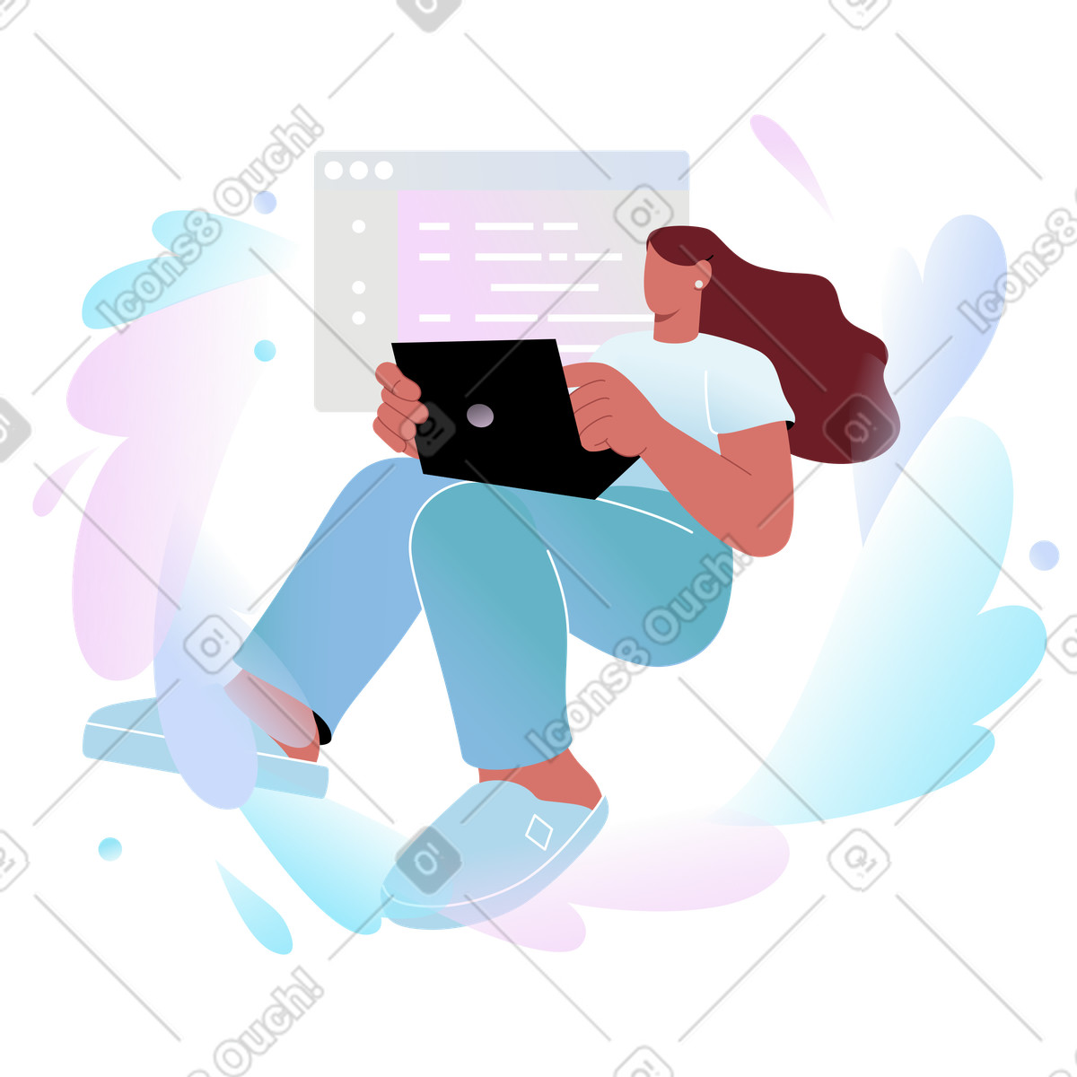 Person programming on laptop computer, software development and coding illustration in Airy style download in PNG, SVG