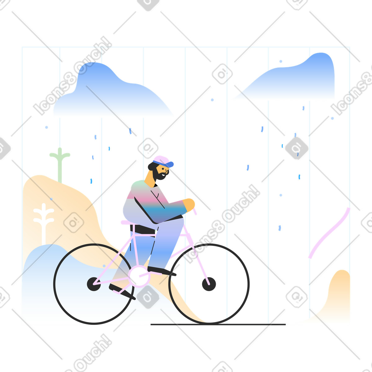 Biking in the rain illustrazione stile Marginalia scarica PNG, SVG