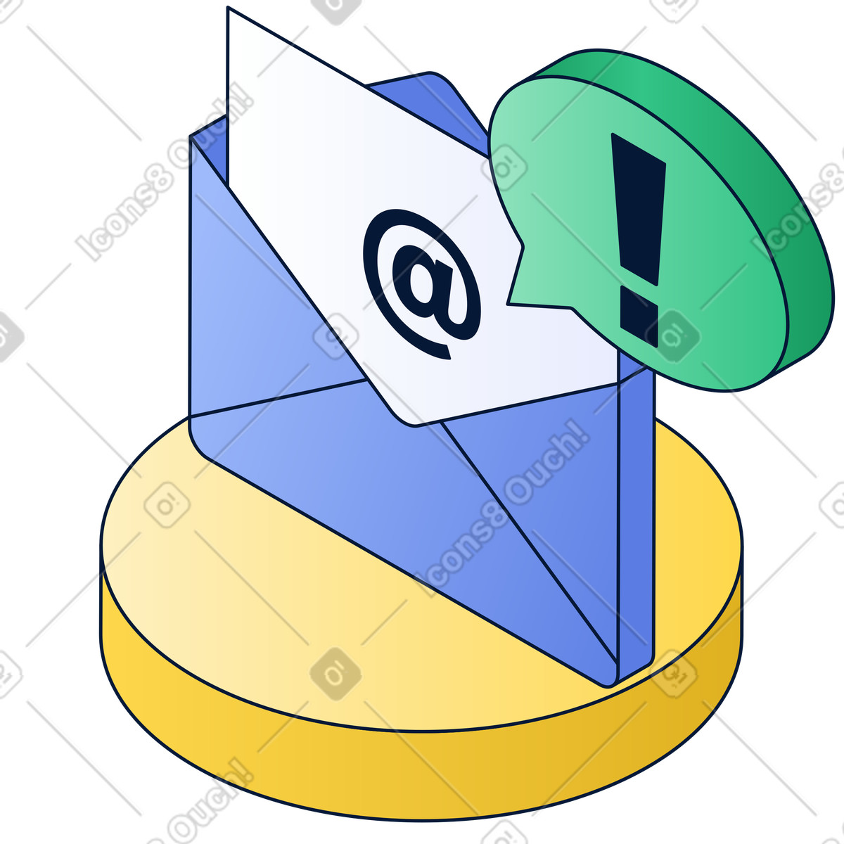 Email letter with exclamation mark, important message and business communication urgency illustration in Neat style download in PNG, SVG