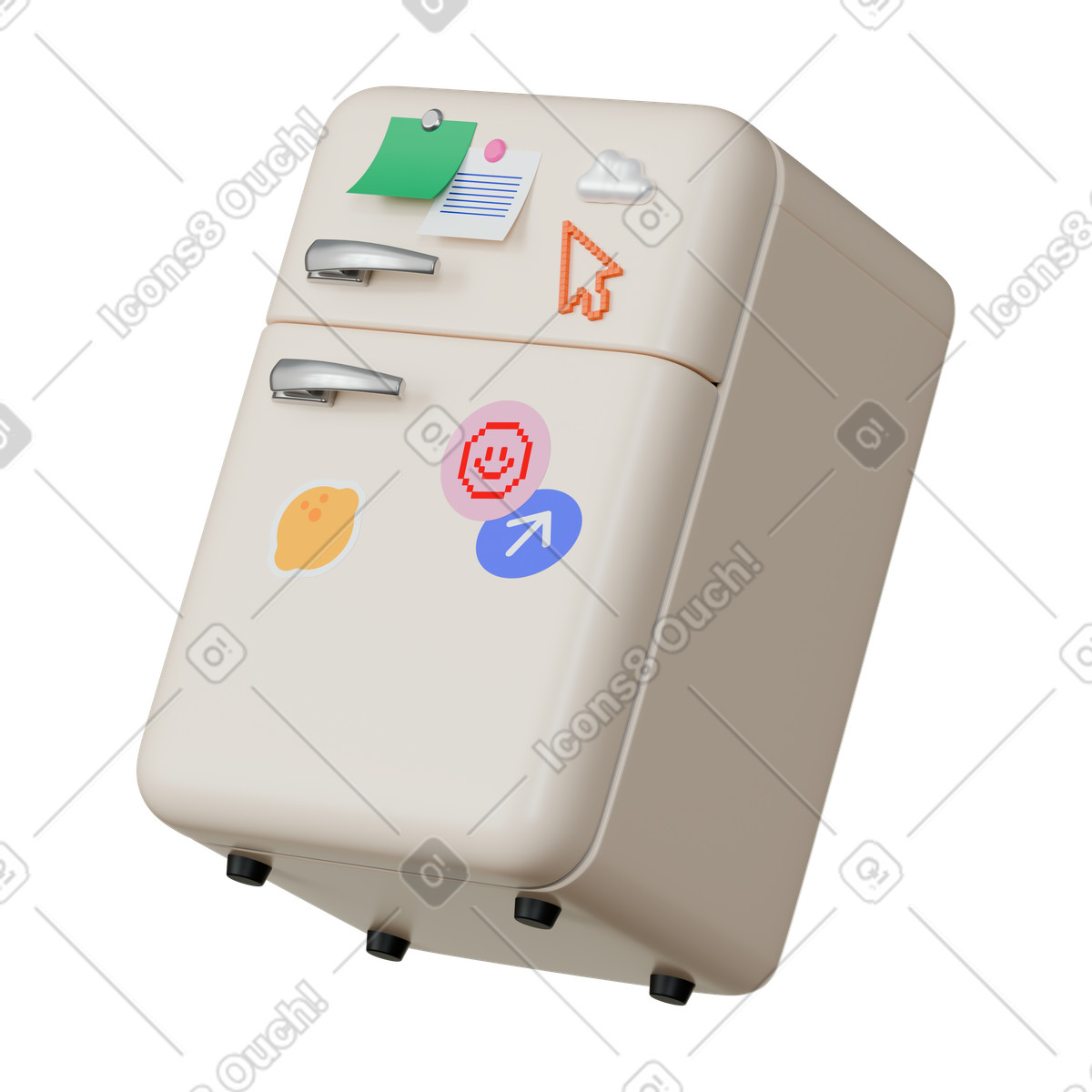 Fridge with notes and stickers illustration in 3D Stickle style download in PNG, SVG
