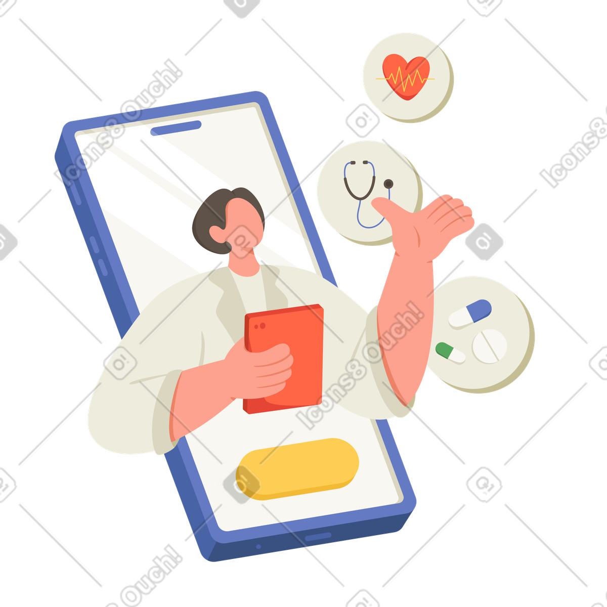 Illustration Rendez-vous chez le médecin en ligne sur téléphone portable dans style Social à télécharger aux formats PNG, SVG