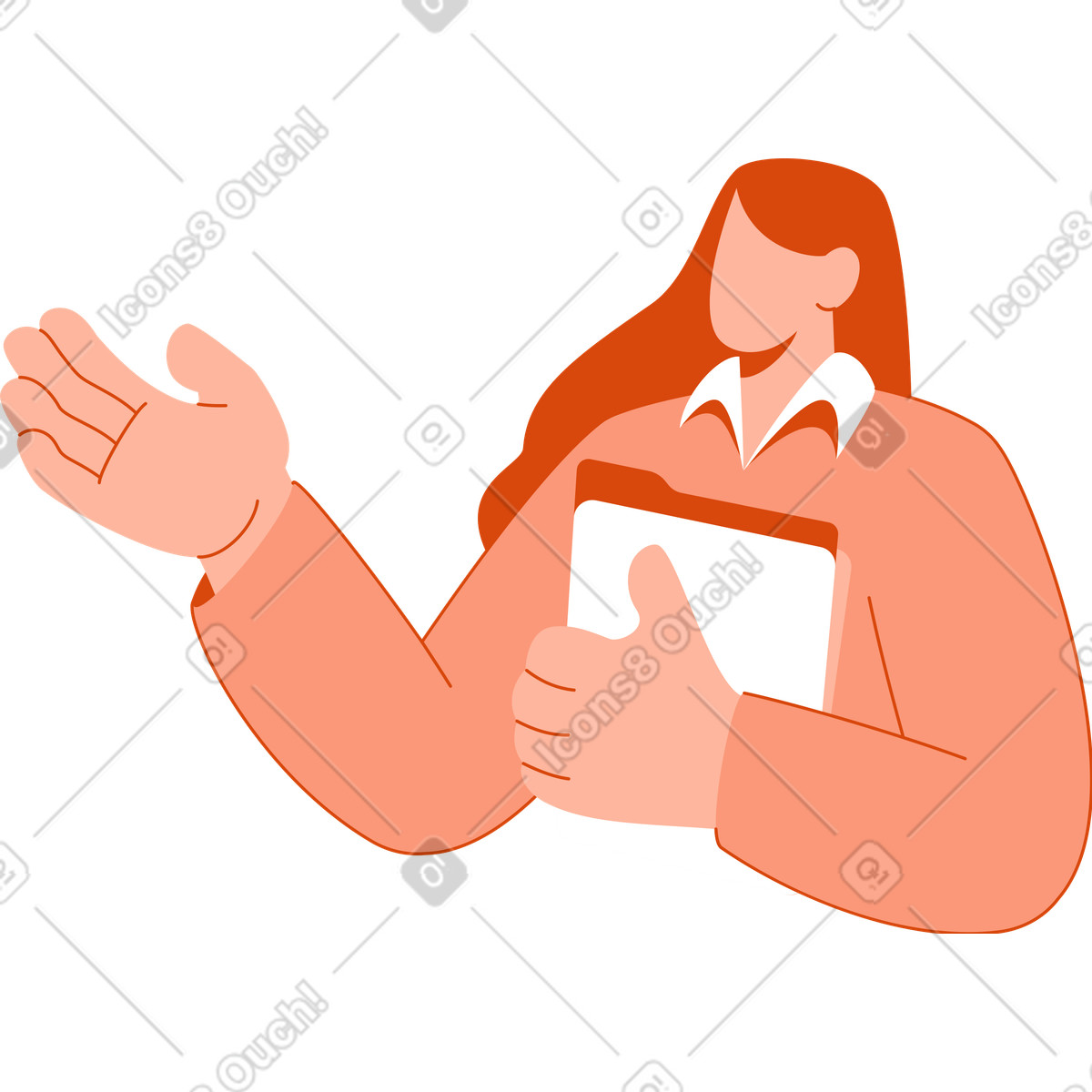 Woman with a folder in her hand illustration Orange style download PNG, SVG