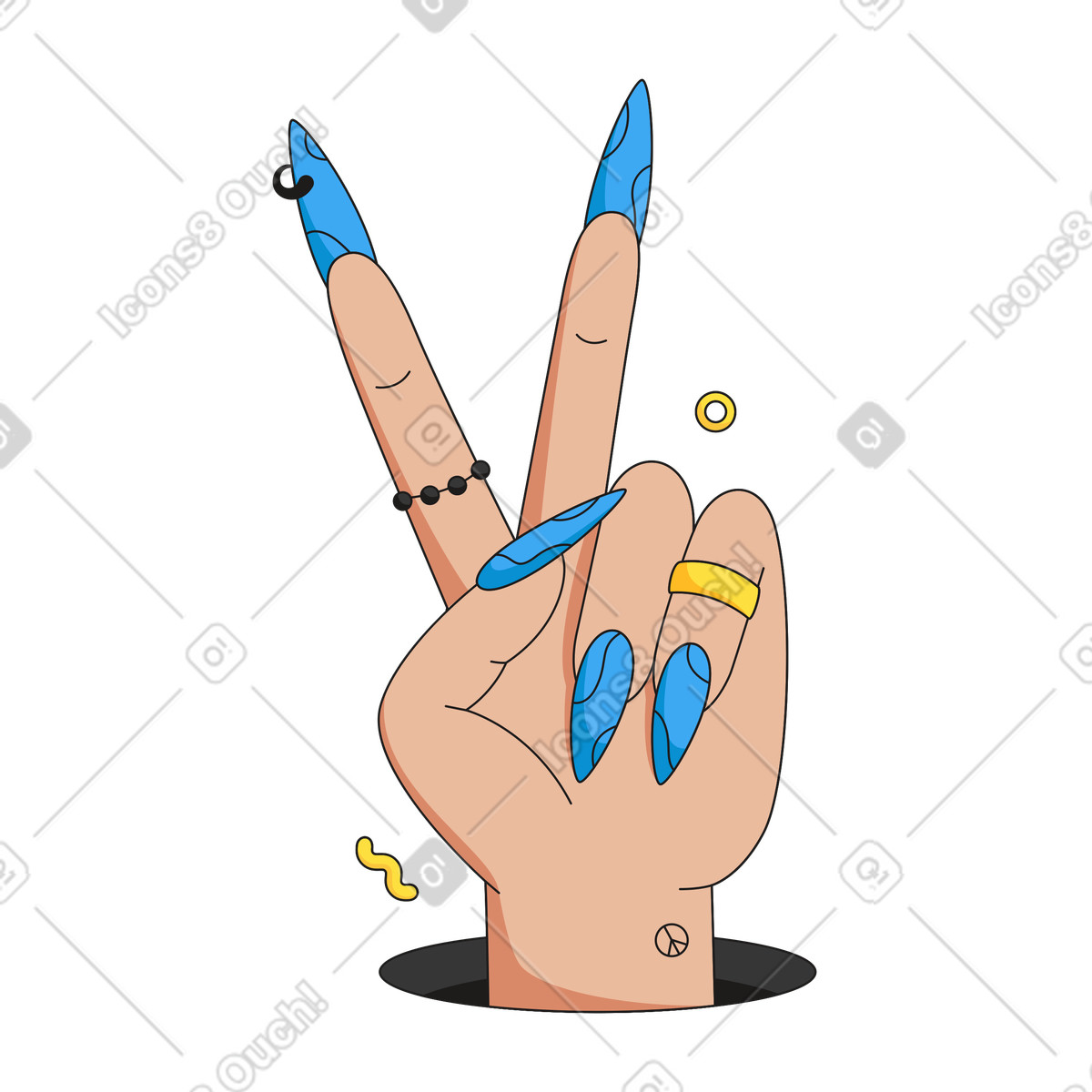 Ilustração de Mão feminina com gesto de paz em PNG e SVG