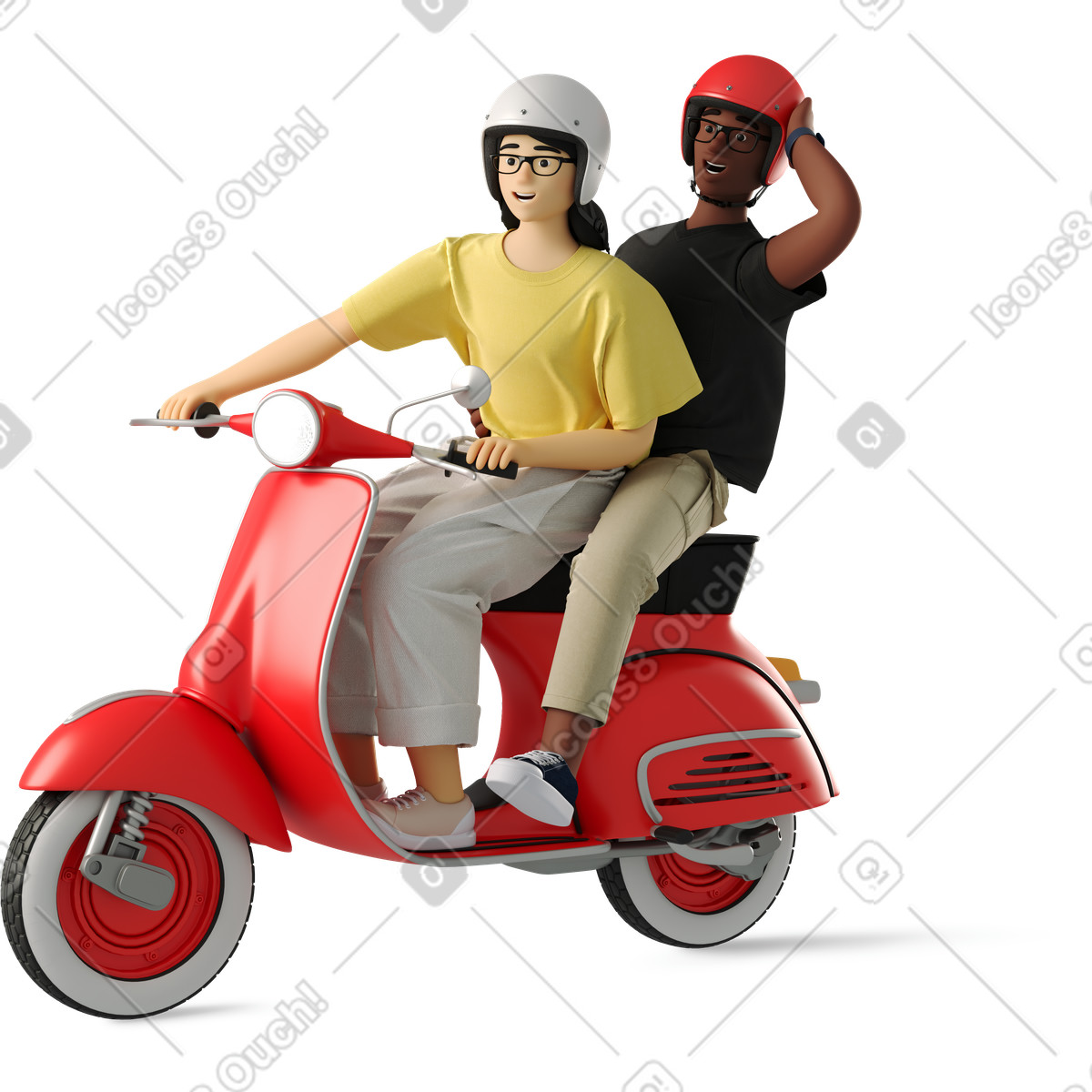 Ilustración Woman and man on a moped en estilo 3D Business descargar en PNG y SVG
