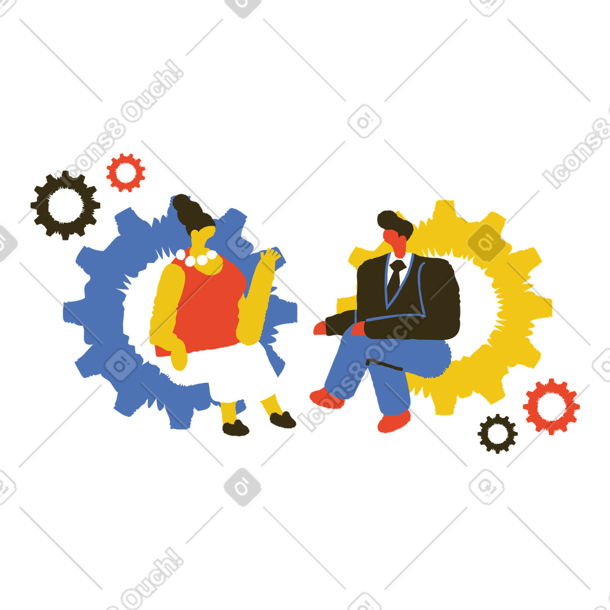 Persone in ingranaggi durante una conversazione d'affari illustrazione stile Bermuda scarica PNG, SVG