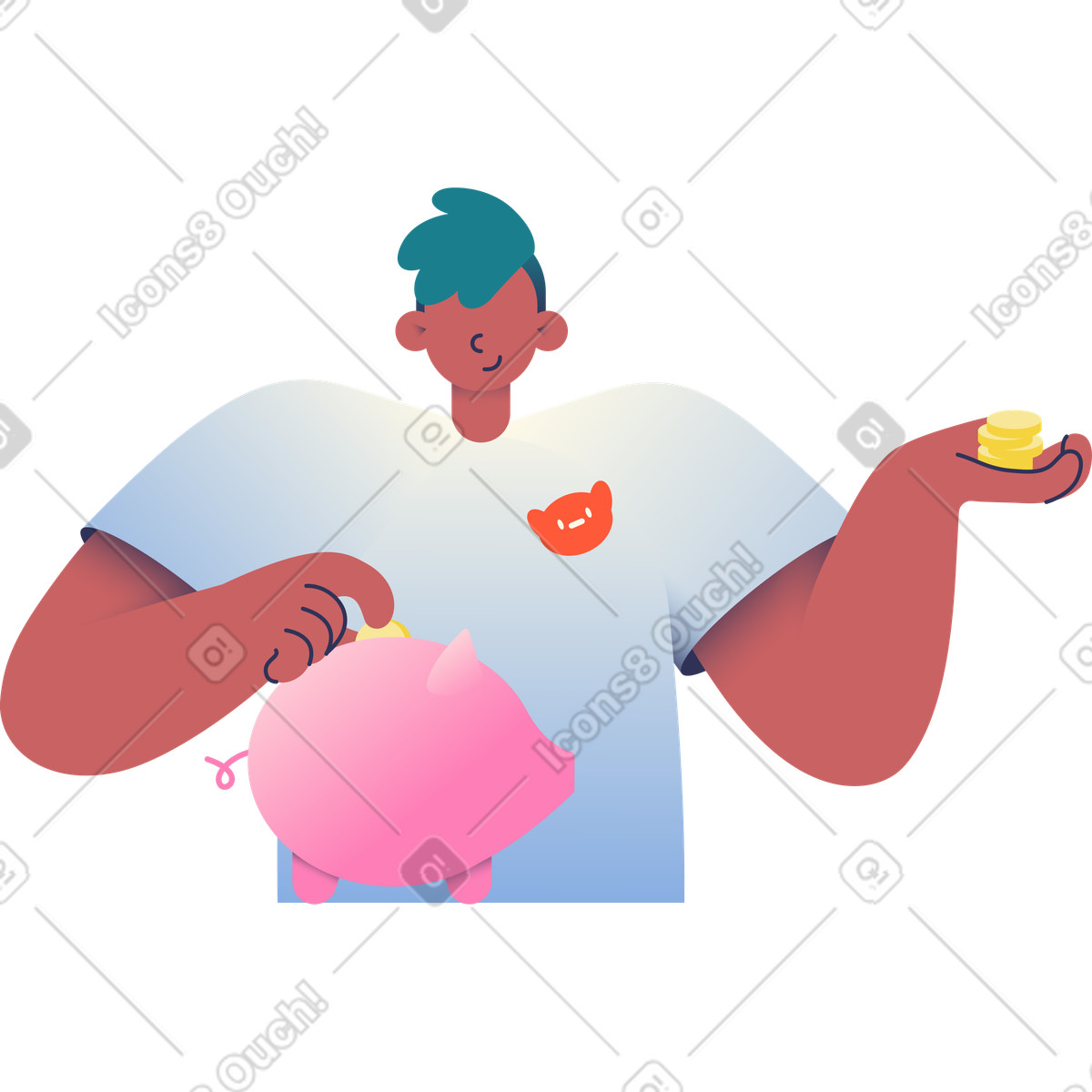 Guy with piggy bank and money illustration in Beam style download in PNG, SVG