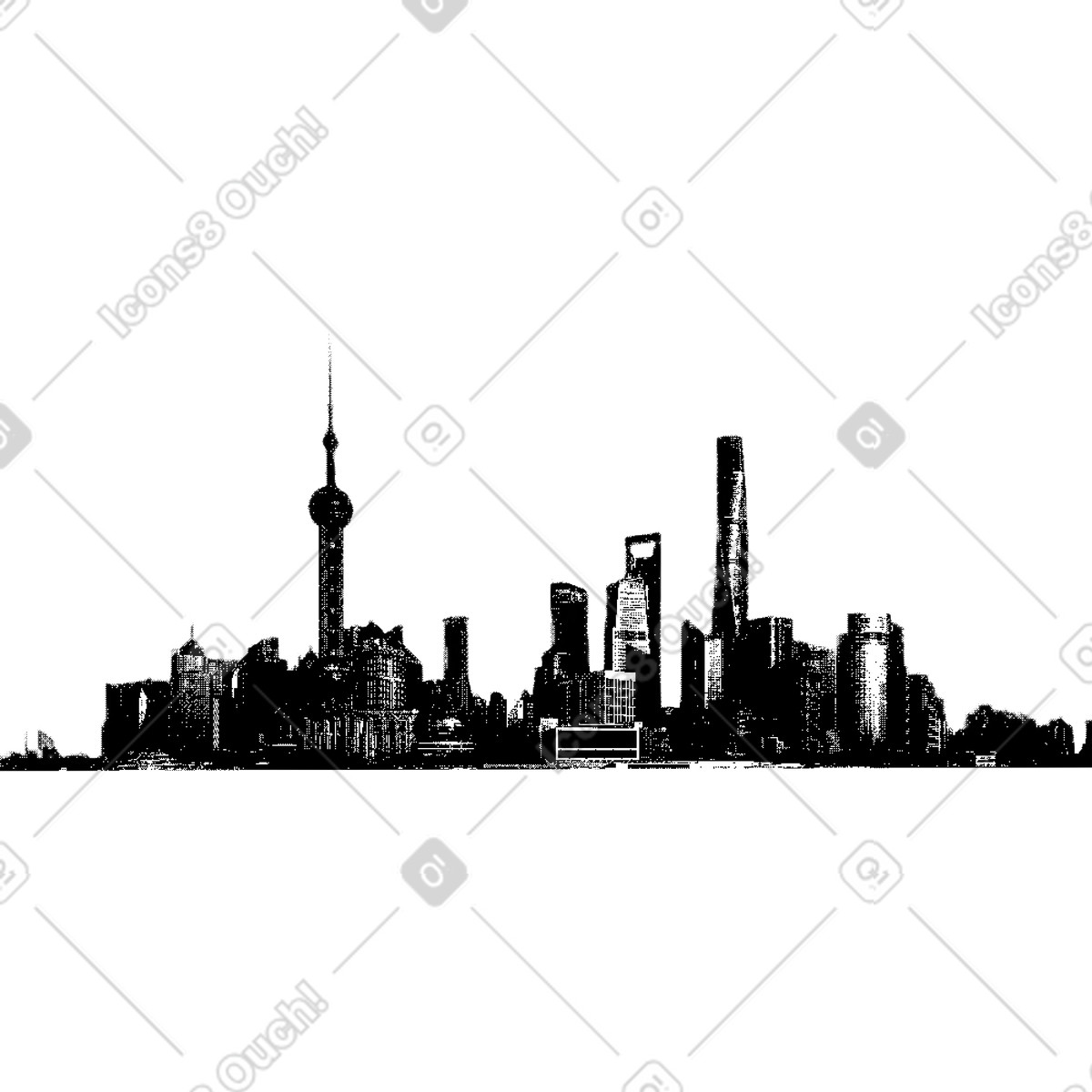 City silhouette illustration in Bitmap style download in PNG, SVG