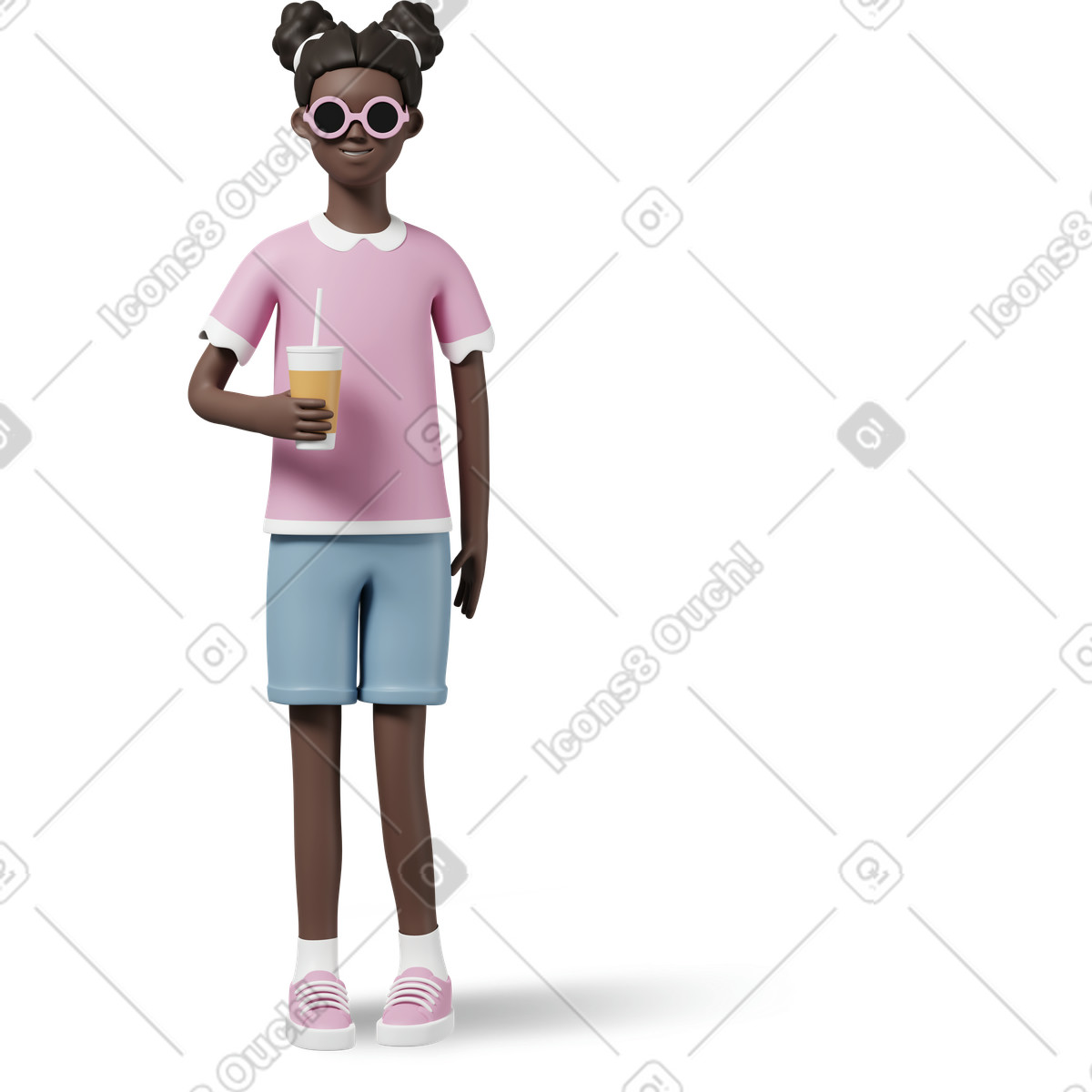 Girl in sunglasses holding drink illustration 3D Casual life style download PNG, SVG