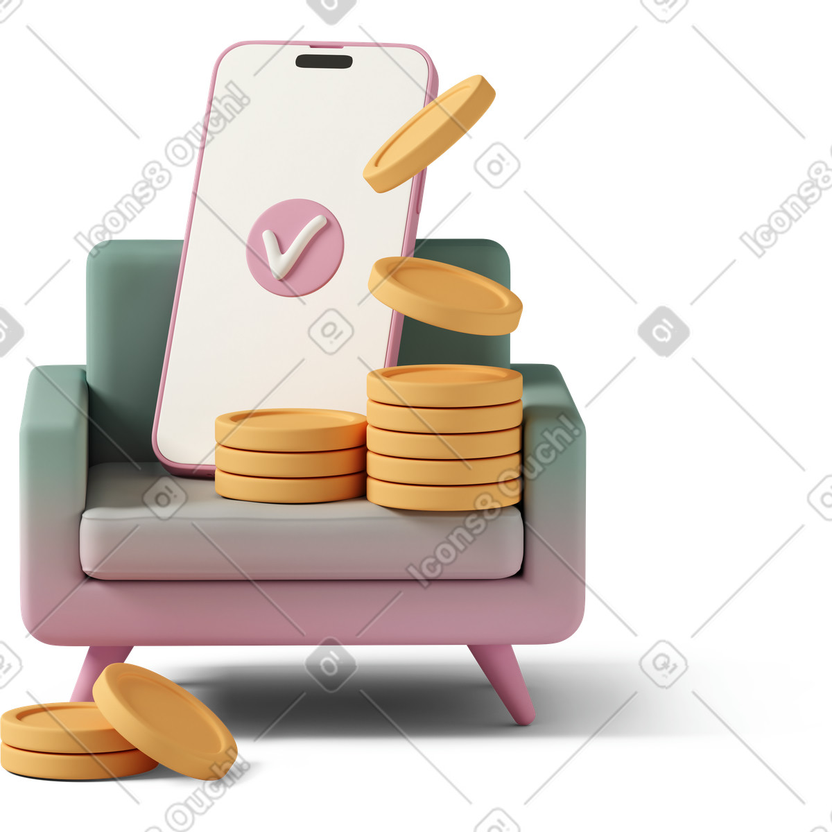 下载 3D Casual life 风格的 Money and phone 插画，支持 PNG、SVG 格式