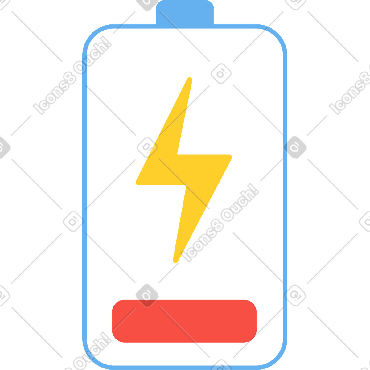 Schwache batterie mit blitz-Illustration im Sammy-Stil als Download in PNG, SVG
