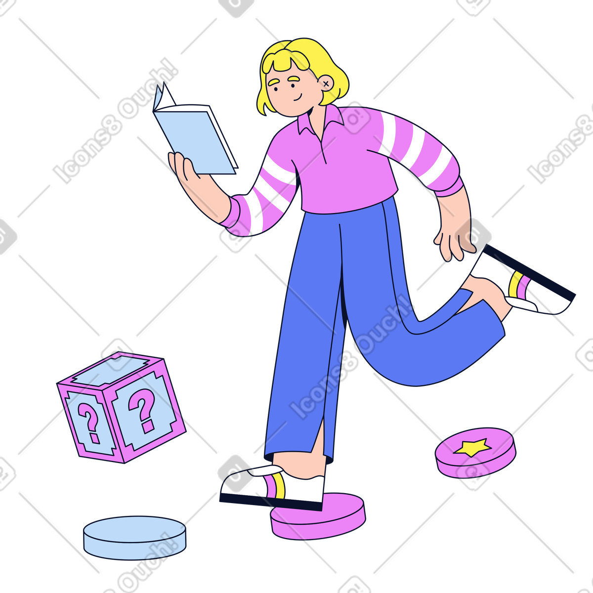 Student using gamification in educational process animated illustration in Flexy style download in GIF, Lottie (JSON), AE