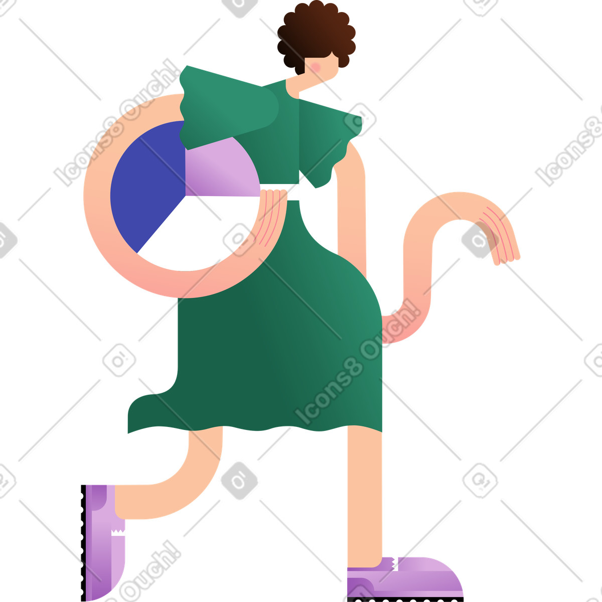 Girl in a green dress with pie chart illustration Wavy style download PNG, SVG