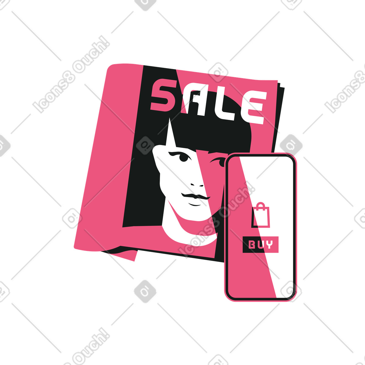 Fashion magazine with inscription sale and smartphone online shopping function illustration in Lounge style download in PNG, SVG