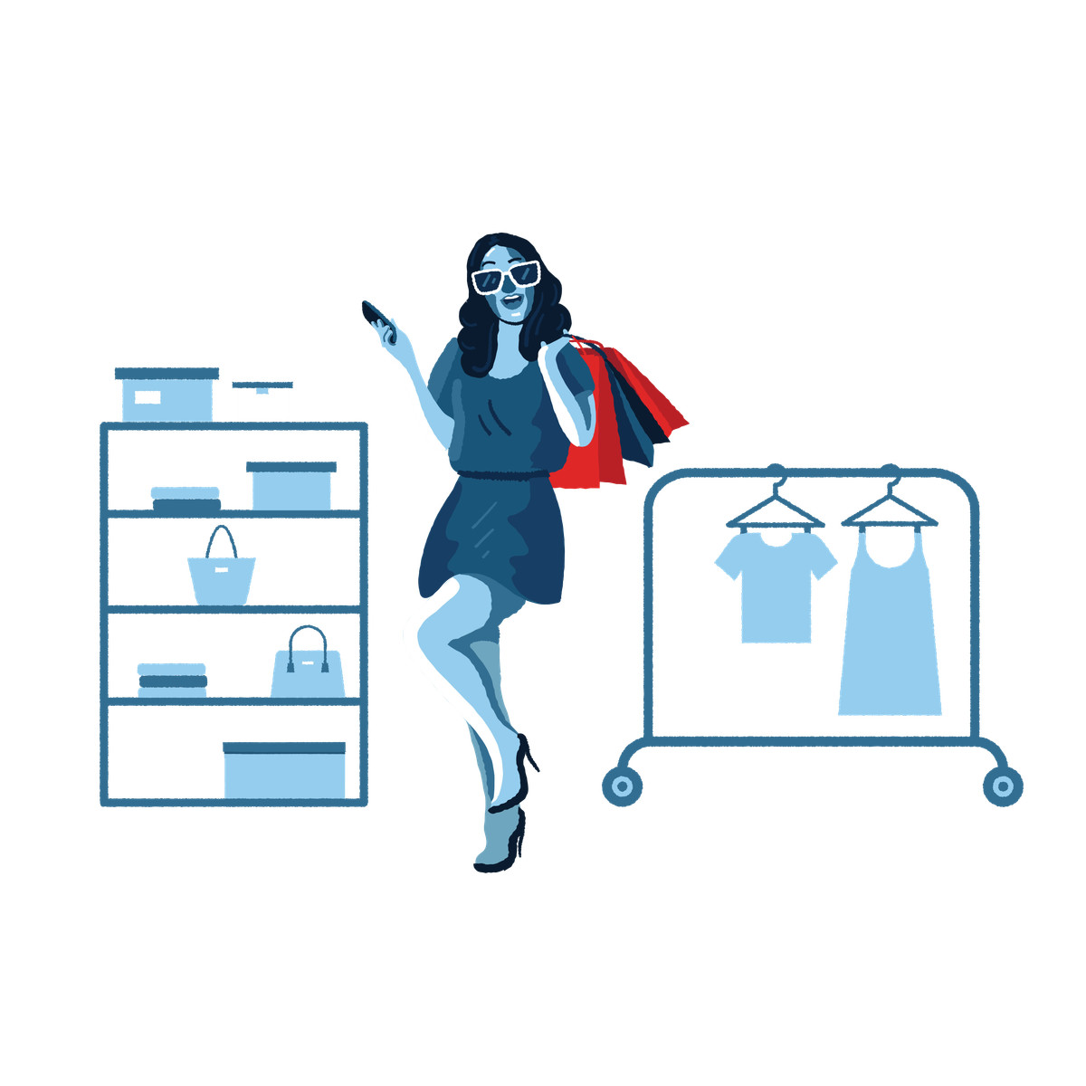 Иллюстрация Stylish woman with shopping bags в стиле Cherry — скачать в форматах PNG, SVG