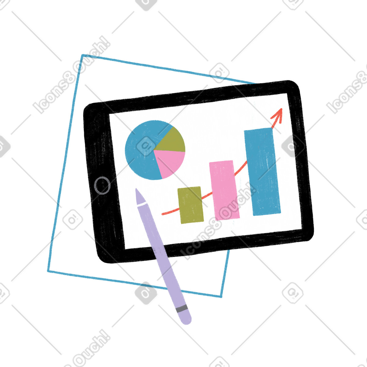Ipad mit geschäftsgrafik und diagramm illustration in PNG, SVG