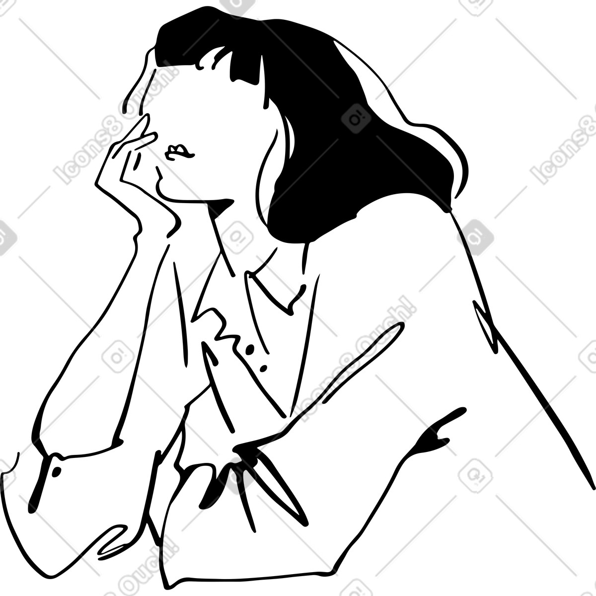 Illustration Jeune femme maussade dans le style Line à télécharger aux formats PNG, SVG