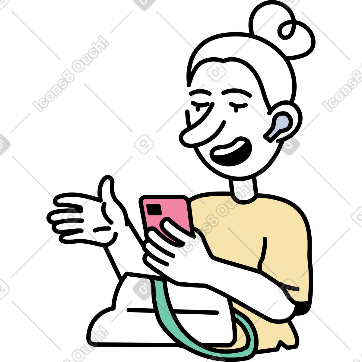 Woman talking on a video call her cell phone illustration in Notes style download in PNG, SVG