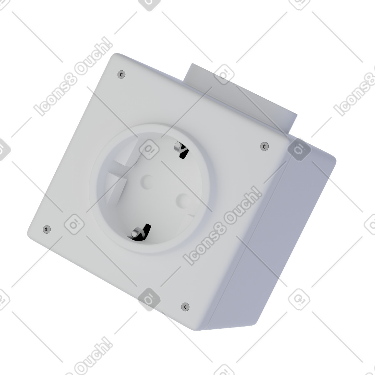 White schuko power strip cube, Extension socket block, Electrical outlet render illustrazione in stile 3D Product scarica in PNG, SVG