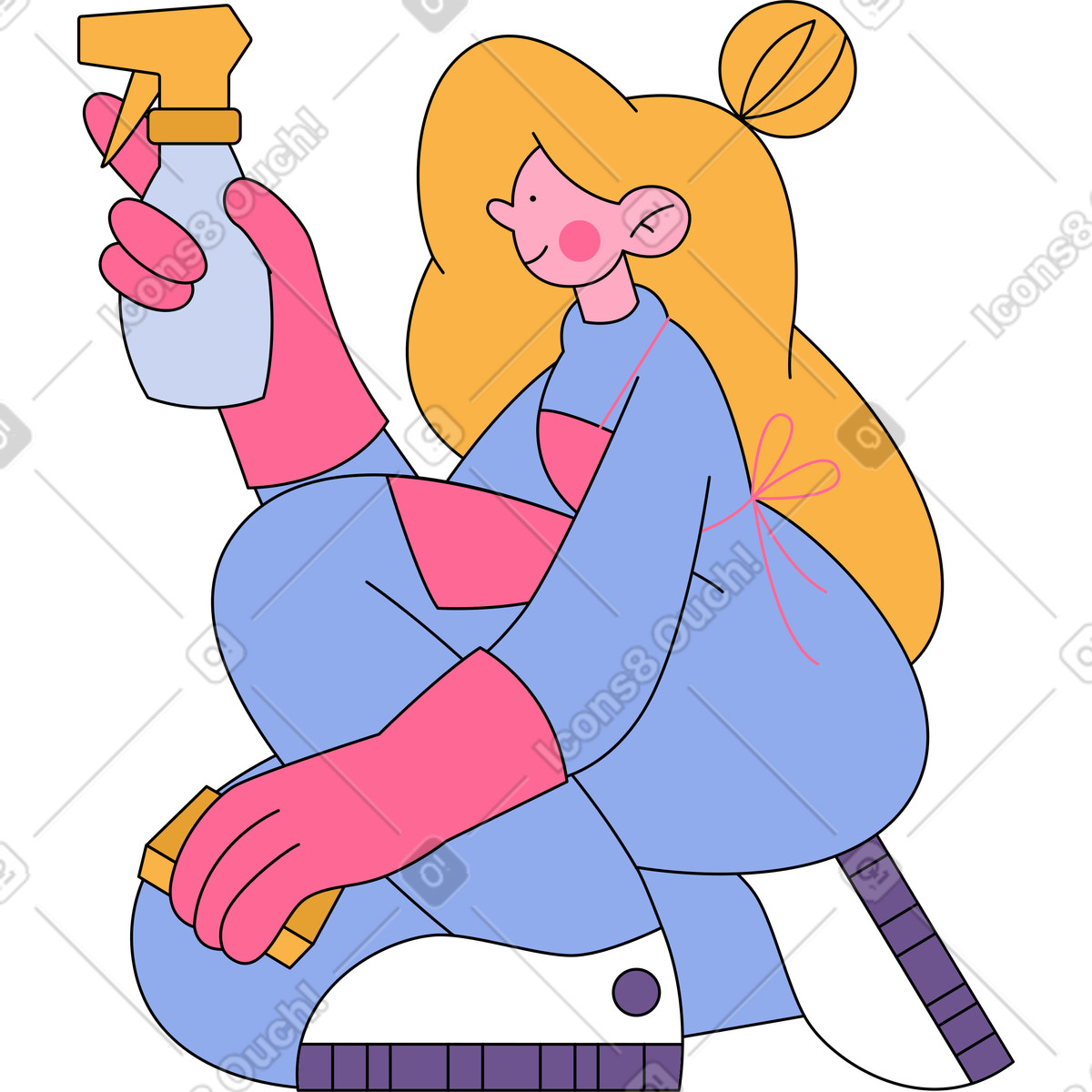 Woman cleaner in uniform with sprayer illustration Bloom style download PNG, SVG