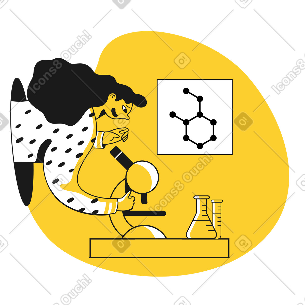 Illustration Femme scientifique travaillant avec un microscope dans le style Taxi à télécharger aux formats PNG, SVG