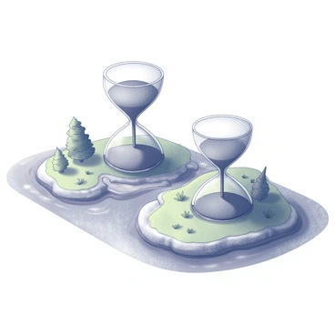 An island with a distinctive hourglass shape, featuring two rounded sections separated by a narrow waist. Water flows smoothly between the two halves, creating a small stream that meanders through the center. The island is covered in lush greenery, with various plants and trees dotting the landscape. The water is clear and reflects the surrounding environment. The scene captures the natural beauty and symmetry of the hourglass island, highlighting the dynamic flow of water.