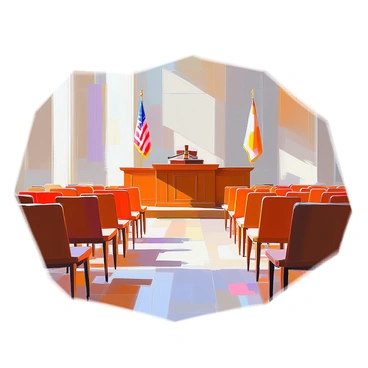Rows of empty chairs in a courtroom gallery