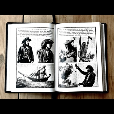 Illustrated tales of legendary pirates from a card game's storybook