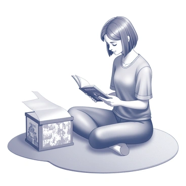 Nami reading a storybook with an illustrated box beside her that reflects the tale she is reading.