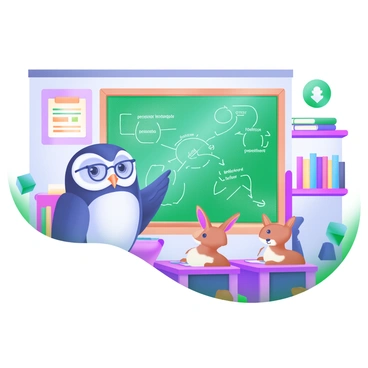 A classroom scene featuring a "wise owl" standing beside a chalkboard. The owl is wearing small round glasses and has a thoughtful expression. On the chalkboard, there are detailed diagrams illustrating various "social engineering tactics" such as persuasion techniques, trust-building methods, and deceptive practices, all written in clear, white chalk. Students, who are various animals like rabbits and foxes, are attentively listening and taking notes at their desks. The classroom is decorated with colorful educational posters and bookshelves filled with books.