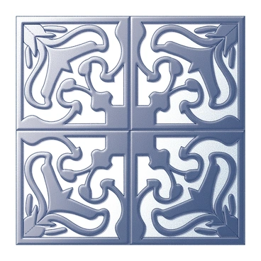 A decorative tile design with intricate symmetrical patterns inspired by Art Nouveau. The patterns consist of flowing lines, organic shapes, and stylized floral motifs. The tile features a repetitive arrangement that gives it a harmonious appearance. Each section showcases elaborate details that intertwine, creating a sense of unity across the surface. The design emphasizes elegance and craftsmanship through its ornate style.