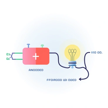 An illustration features a forward-biased diode positioned prominently in the center. The diode has a red body with clear polarity markings indicating the anode and cathode ends. To the right of the diode, a small light bulb is connected by wires, glowing with a warm yellow light. The light bulb has a classic rounded shape with a transparent glass enclosure, showcasing the filament inside. Below the components, there are labeled arrows indicating the direction of current flow. The background is a soft gradient, transitioning from light blue at the top to white at the bottom, enhancing the focus on the diode and light bulb.