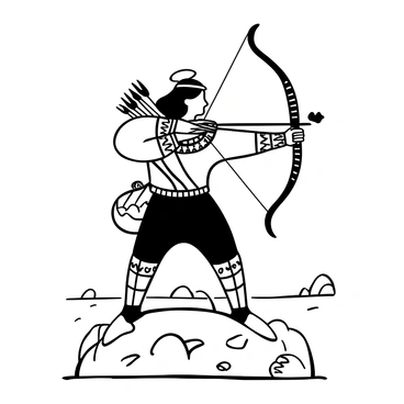 An ancient warrior archer in traditional armor taking aim at the horizon